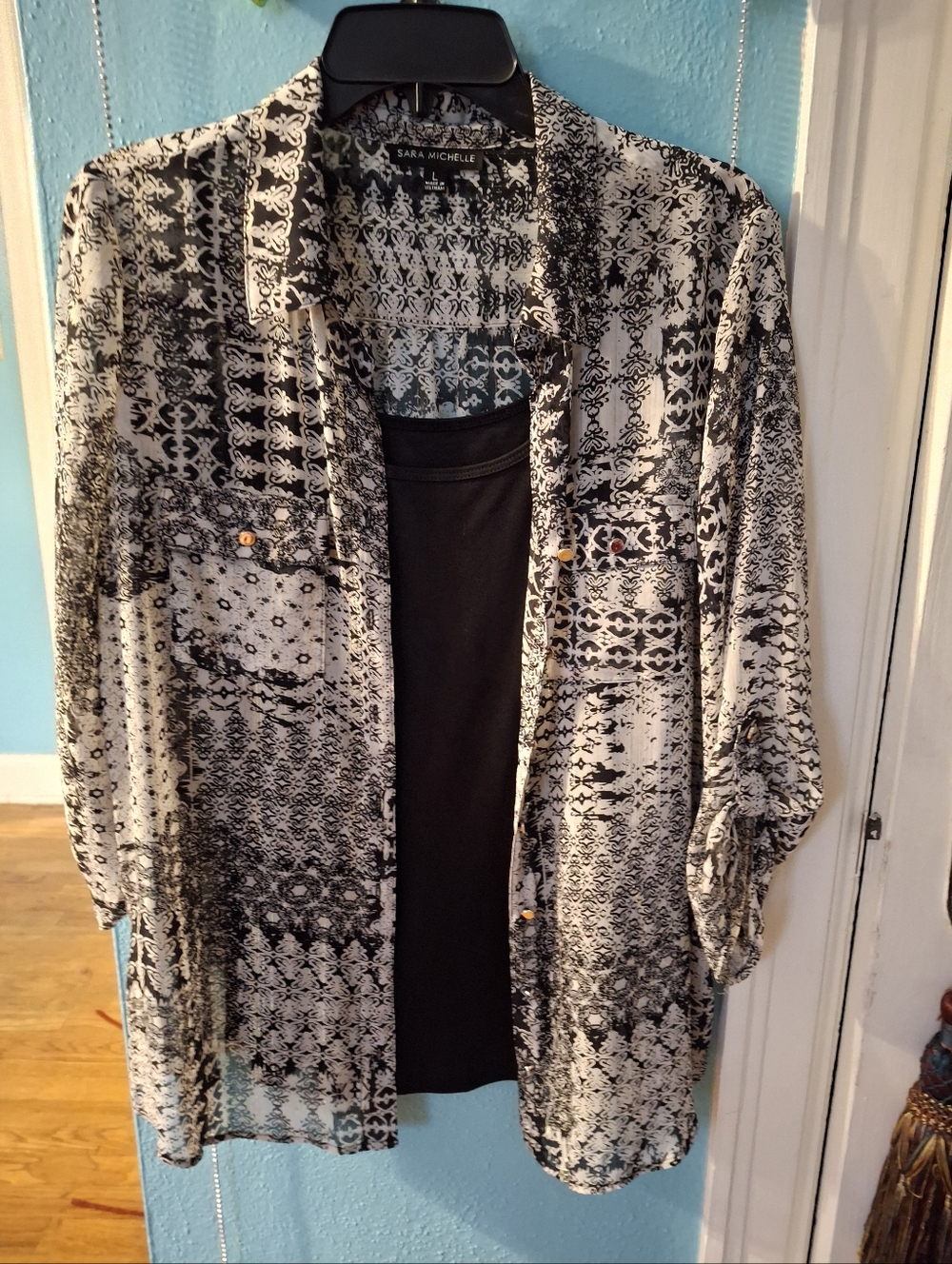 Sara Michelle Sheer Tunic & Tank Women's Large 2 Pcs Excel Pre-own Black & White